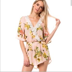 SEXY PLUNGE FLORAL LACE MINI ROMPER PLAYSUIT DRESS